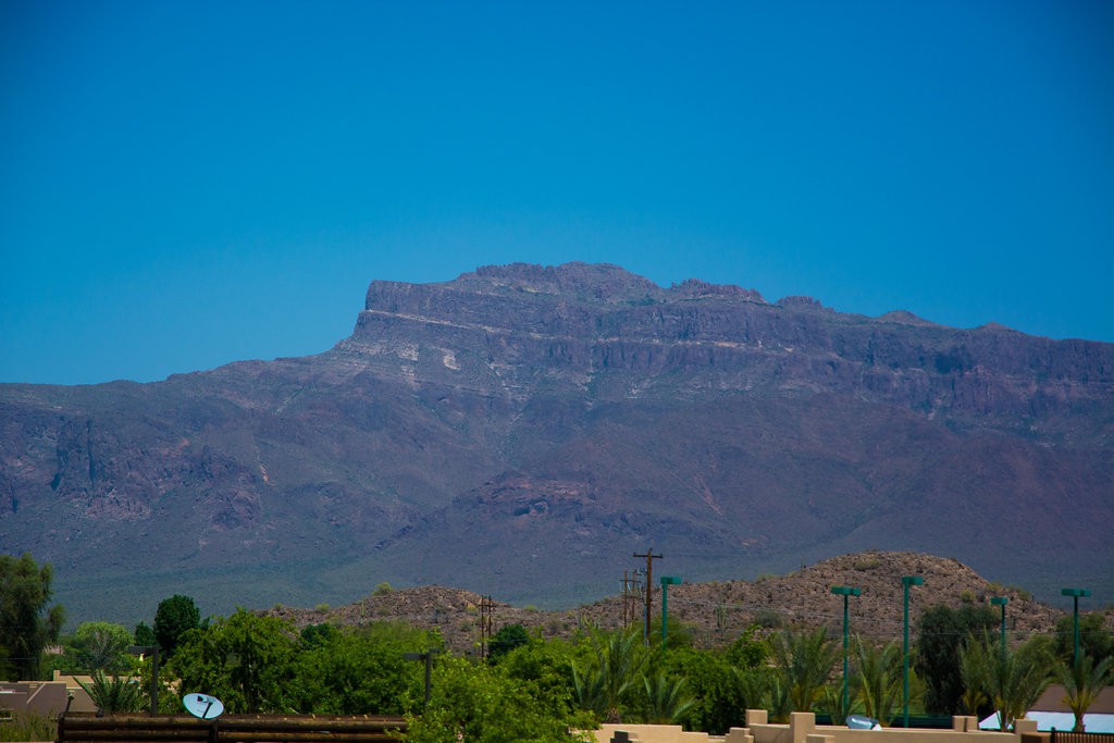 Beautiful view of the Superstition Mountains in Gold Canyon, AZ, situated right outside of the Superstition Views community.