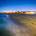 Beautiful night time view of the neighboring Southern California beaches. Only five miles from the community, residents can enjoy life at the lively beaches.