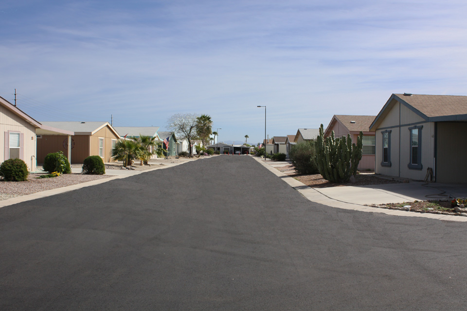 Cimarron Trails, a 55 plus community in San Tan Valley, Arizona has wide clean, paved streets.
